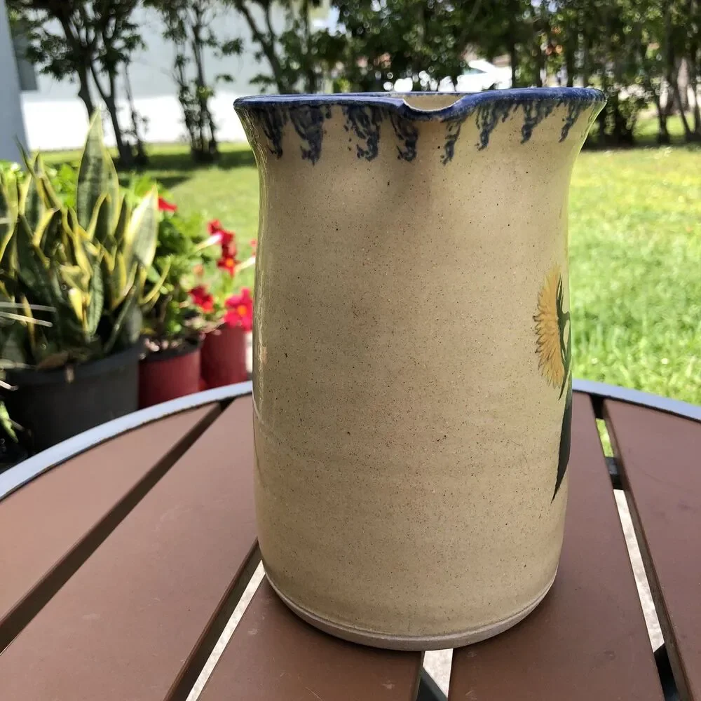 VTG 1996 Nancy Anderson Pennsylvania Pottery Sunflower Pitcher Signed USA